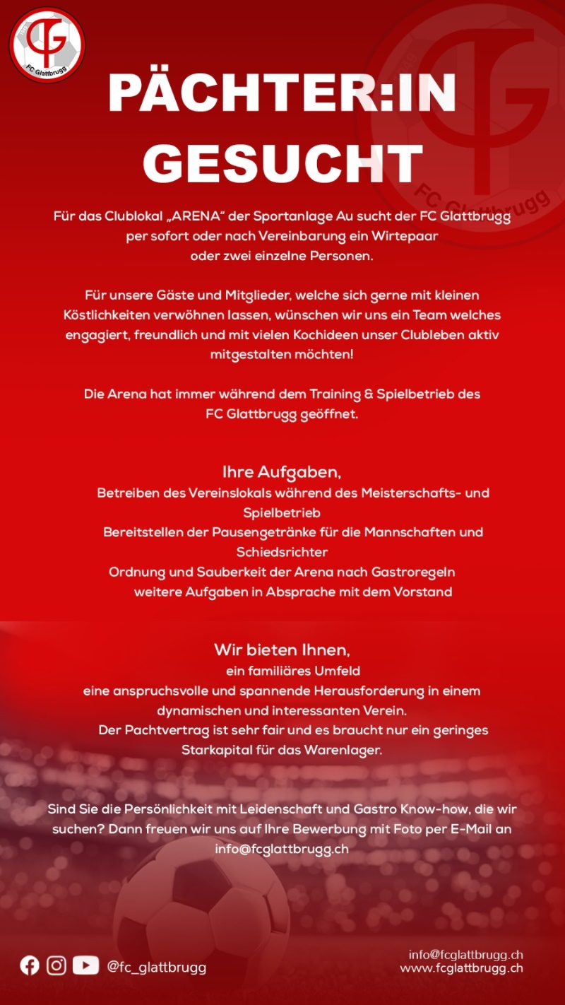 PÄCHTER:IN für das Clublokal ARENA gesucht!